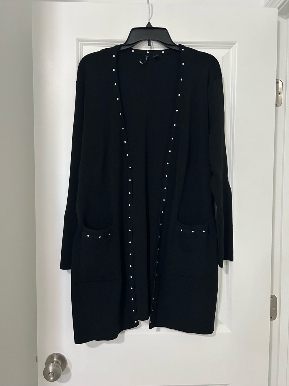 Venini Black Open-Front Cardigan with Silverish DotTrim Sz XL